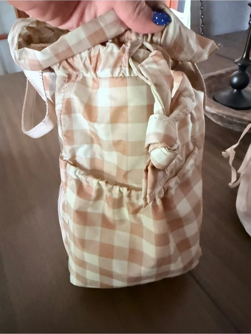 Calpak Beige Gingham Drawstring Tote - Picture 5 of 7